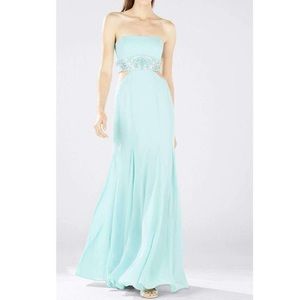 BCBG Axelle Strapless Cutout Gown in Aqua